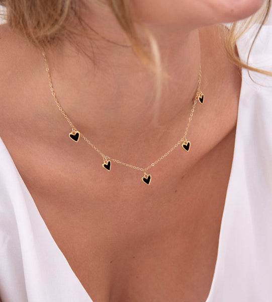 Cadena Multi Corazones + aretes Negros